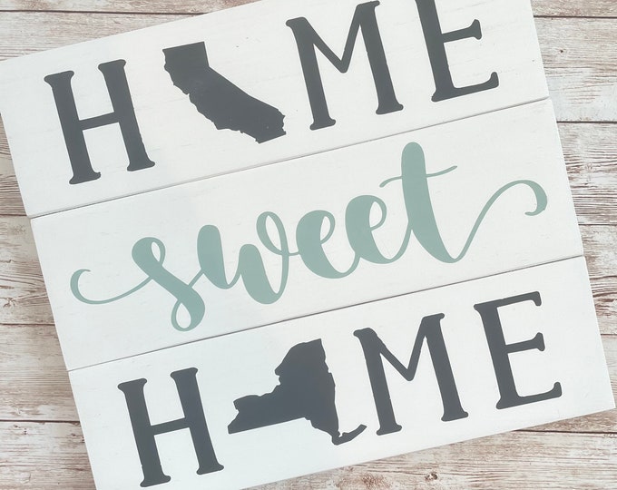 California to New York Home Sweet Home Wood Sign | Two States or Heart Home Sign | New Home Gift idea | Housewarming Gift Idea