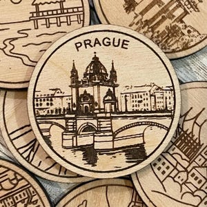 Jeton ou aimant de voyage de Prague République tchèque | Jetons de collection pour l'état, la ville, le monument ou le pays du bois | Jeton de suivi de voyage