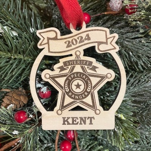 Personalized Sheriff Badge Wood Ornament - 2025 Special Ranger