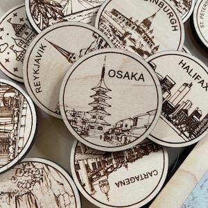 Jeton ou aimant de voyage d'Osaka | Jetons d'état, de ville, de point de repère, de parcs nationaux ou de pays du bois | Jeton de suivi de voyage