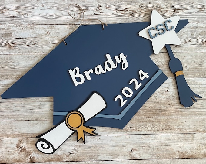 Custom Grad Cap Door Hanger | Senior 2024 Grad Decor | High School Graduation Door Sign | Graduation Party Decor