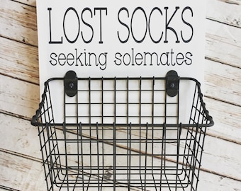 Lost Socks Seeking Solemates Basket | Color Pop Series | Laundry Room Decor & Organization | Multi Color Options