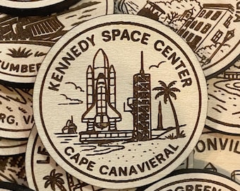 Kennedy Space Center Travel Token or Magnet or Ornament: Engraved Wood Destination World Traveler Collector Souvenir