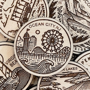 Jeton ou aimant de voyage d'Ocean City New Jersey | Jetons de collection pour l'état, la ville, le monument ou le pays du bois | Jeton de suivi de voyage