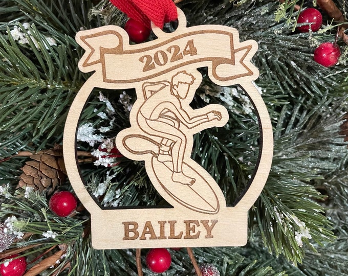 Surfer Boy 2025 Christmas Ornament | Personalized Surfer Ornament | Surfer Ornament | 2025 Christmas