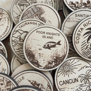 Jeton ou aimant de voyage de l'île de Poor Knights | Jetons de collection pour l'état, la ville, le monument, les parcs nationaux ou le pays du bois | Jeton de suivi de voyage
