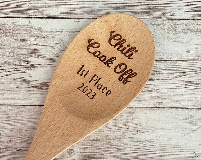 Custom Mixing Spoon |  Chili Cook Off Kitchen Spoon | Chili Party Gift | Engraved Wood Mixing Spoon