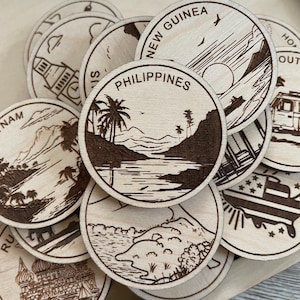 Template Travel Token or Magnet | Wood State, City, Landmark, National Parks, or Country Collector Tokens | Travel Tracking Token
