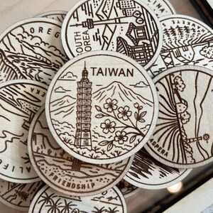 Jeton ou aimant de voyage pour Taïwan | Jetons de collection pour l'état, la ville, le monument, les parcs nationaux ou le pays du bois | Jeton de suivi de voyage