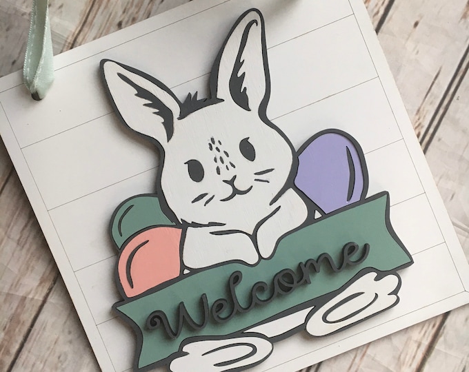 Easter Bunny Welcome Door Hanger | Easter Bunny Decor | Spring Welcome Sign | Pastel Decor | Cute Easter Decoration