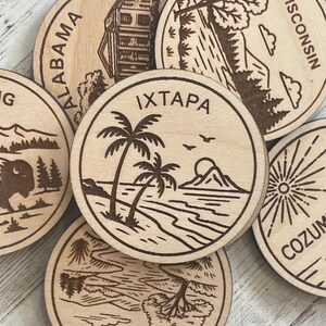 Ixtapa Travel Token or Magnet or Ornament: Engraved Wood Destination World Traveler Collector Souvenir