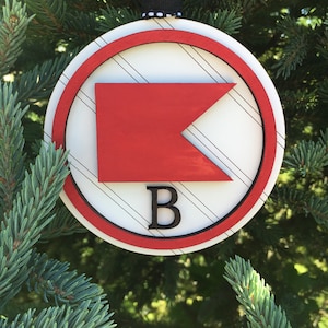 B Nautical Sailing Flag Ornament | Nautical Wedding Gift Tag | Personalized Sailing Flag Christmas Ornament | Sailing Gift Idea