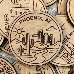 Jeton ou aimant de voyage de Phoenix en Arizona | Jetons de collection pour l'état, la ville, le monument, les parcs nationaux ou le pays du bois | Jeton de suivi de voyage