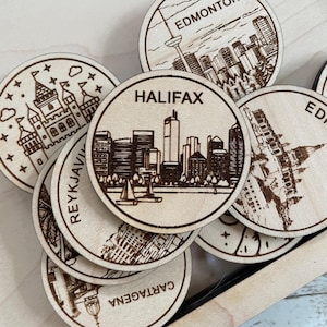 Jeton ou aimant de voyage Halifax | Jetons d'état, de ville, de point de repère, de parcs nationaux ou de pays du bois | Jeton de suivi de voyage