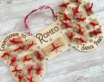 Personalized Dog Santa Treat Countdown to Santa Paws | Dog Advent Calendar | Custom Santa Paws Puppy Bone Treat Holder