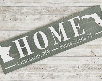 Home Double State Wood Sign with town names | 2 Sizes | Two State Home Sign | New Home State Sign | Housewarming Gift | Going Away Gift