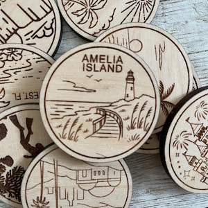 Jeton ou aimant de voyage d'Amelia Island Floride | Jetons de collection pour l'état, la ville, le monument ou le pays du bois | Jeton de suivi de voyage