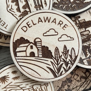 Delaware Travel Token or Magnet | Wood State, City, Landmark, National Parks, or Country Collector Tokens | Travel Tracking Token