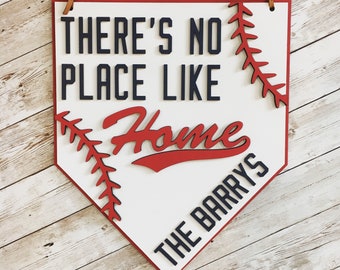 There’s no place like home door sign | Baseball Door Hanger | Baseball Family Sign