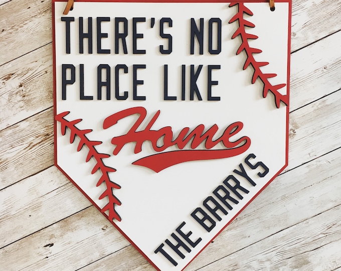 There’s no place like home door sign | Baseball Door Hanger | Baseball Family Sign