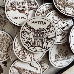 Jeton ou aimant de voyage à Petra | Jetons de collection pour l'état, la ville, le monument, les parcs nationaux ou le pays du bois | Jeton de suivi de voyage