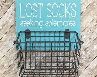 Lost Socks Seeking Solemates Basket | Color Pop Series | Laundry Room Decor & Organization | Multi Color Options