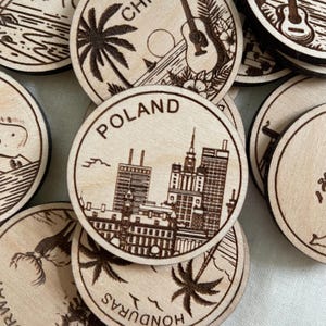 Template Travel Token or Magnet | Wood State, City, Landmark, National Parks, or Country Collector Tokens | Travel Tracking Token