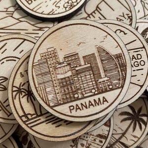 Panama Travel Token or Magnet | Wood State, City, Landmark, National Parks, or Country Collector Tokens | Travel Tracking Token