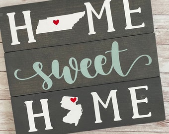 Give a perfect going away gift to your friend when they move out of state with our Tennessee to New Jersey “Home Sweet Home” wood sign!