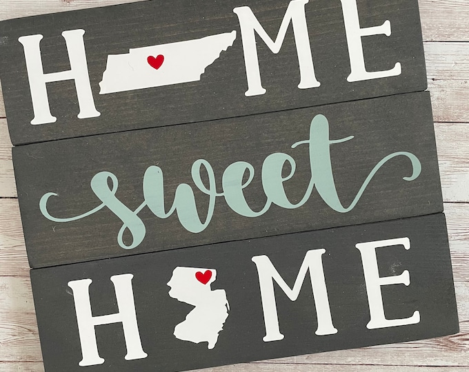 Give a perfect going away gift to your friend when they move out of state with our Tennessee to New Jersey “Home Sweet Home” wood sign!