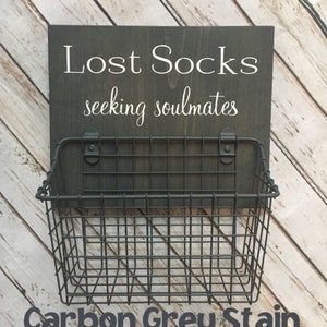 Lost Socks seeking solemates or soulmates wood sign with attached basket Laundry Room Decor Laundry Organization Classic Version image 5