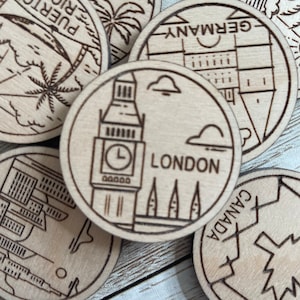 jeton ou aimant de voyage à Londres | Jetons de collection pour l'état, la ville, le monument, les parcs nationaux ou le pays du bois | Jeton de suivi de voyage