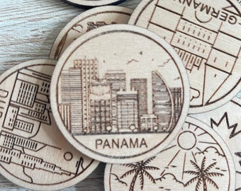 Panama Travel Token or Magnet | Wood State, City, Landmark, National Parks, or Country Collector Tokens | Travel Tracking Token