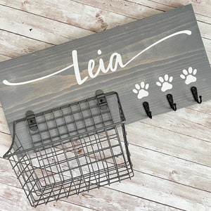Custom Dog Leash Hook & Basket Sign: Pet Organizer