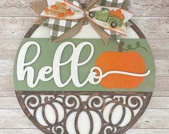 Fall Pumpkin Sign 12” / 16” / 18” Round Wood Sign | Fall Door Idea | Front door hello sign | Pumpkin Door Sign