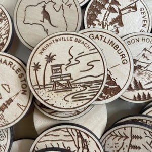 Jeton ou aimant de voyage de Wrightsville Beach | Jetons de collection pour l'état, la ville, le monument, les parcs nationaux ou le pays du bois | Jeton de suivi de voyage