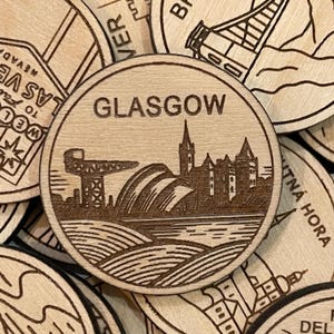 Jeton ou aimant de voyage de Glasgow en Ecosse | Jetons de collection pour l'état, la ville, le monument, les parcs nationaux ou le pays du bois | Jeton de suivi de voyage