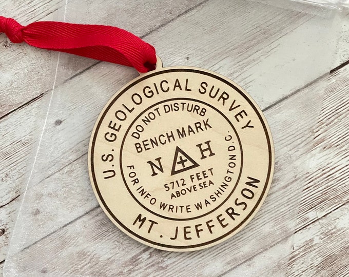 Mt. Jefferson Bench Mark Ornament | NH Hiker Ornament | New Hampshire Mountains | Hiking Souvenir | Hiking Gift Idea