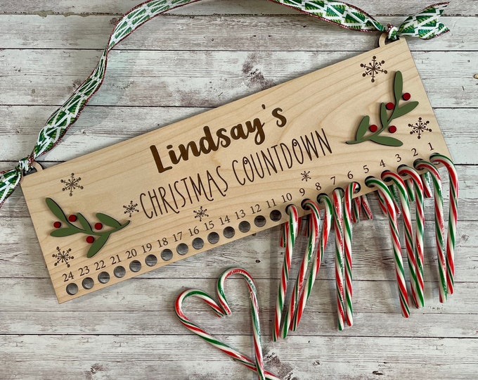 Candy Cane Christmas Countdown Sign | Candy Cane Treat Holder December | Custom Advent Treat Holder | Candy Canes not included