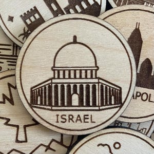 Israel Reise Token oder Magnet | Holzbundesstaat, Stadt, Wahrzeichen, Nationalparks oder Landtoken | Travel Tracking Token