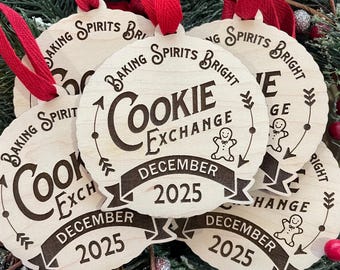Baking Spirits Bright Cookie Exchange Party Favor with Party Date | 2025 Cookie Swap Party Favor | Cookie Exchange Ornament