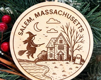 Salem, Massachusetts Ornament: Engraved Wood Destination Souvenir