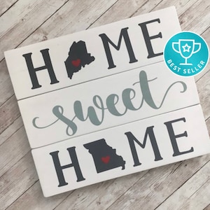 Home Sweet Home Double State Wood Sign | Two State Home Sign | New Home State Sign | Housewarming Gift | Farewell Gift | Going Away Gift