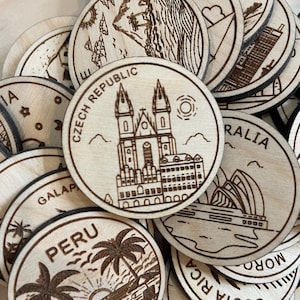 Template Travel Token or Magnet | Wood State, City, Landmark, National Parks, or Country Collector Tokens | Travel Tracking Token