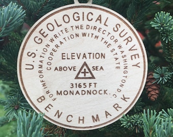 Mt. Monadnock Bench Mark Ornament | NH Hiker Ornament | Hiker Gift | Hiking Gift Ornament | Hiking Memory Ornament with Date