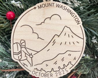 Mount Washington & Date Ornament | NH Hiker Ornament | New Hampshire Mountains | Hiking Souvenir | Hiking Gift Idea