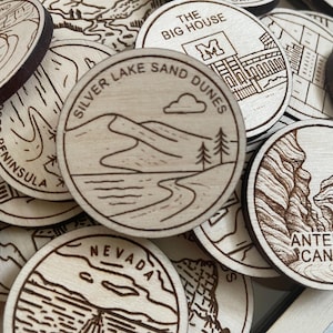 Jeton ou aimant de voyage dans les dunes de sable de Silver Lake | Wood Jetons de collection pour l'état, la ville, le monument ou les parcs nationaux | Jeton de suivi de voyage