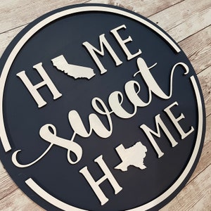 California to Texas Home Sweet Home Round Wood Sign | Two State Home Sign | New Home Sign | Housewarming | Farewell Gift