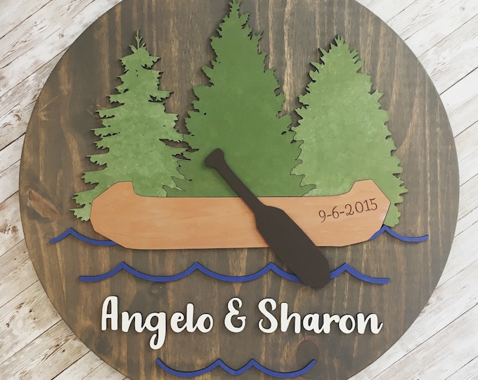 Custom Canoe 12” /  16” / 18” / 20” Round Wood Sign | Canoe Gift Idea | Canoe or Kayak Gift Idea | Lake House Decor