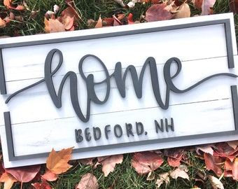 HOME, WELCOME or FAMILY sign customized with family name or town and state - 3 Options Available - 10.5” H x 20” L